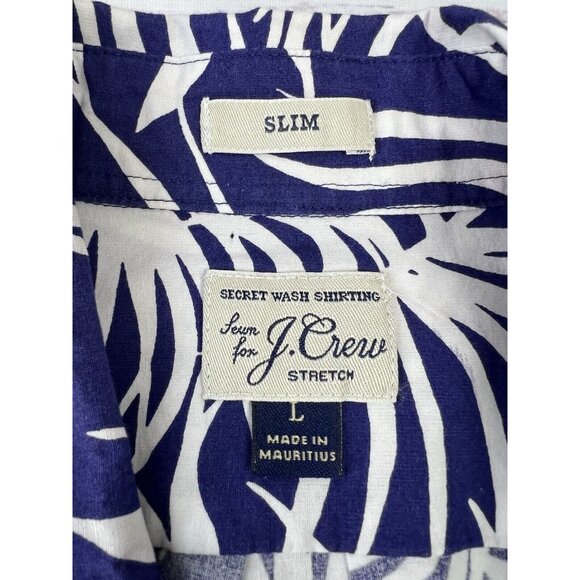 J Crew shirt Mens L Blue Floral Printed Long-Sleeve Slim Stretch Casual Tropical - Picture 11 of 12